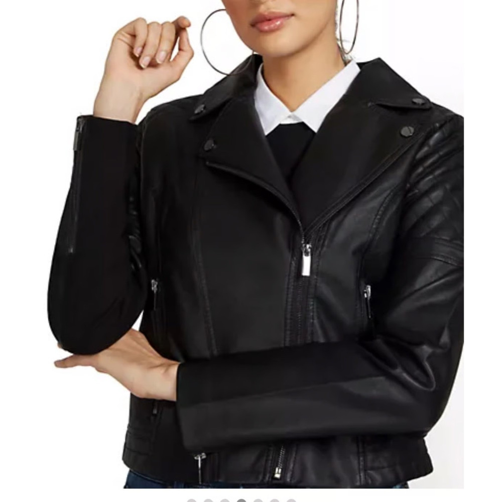 NWT New York & Company Faux Leather Moto Jacket Black Quilted Shoulders XXL NY&C - Picture 3 of 11